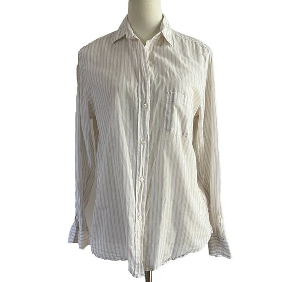 Grayson Frank & Eileen Taupe Tan Striped Button Up Top Shirt Size 3 - Picture 1 of 10